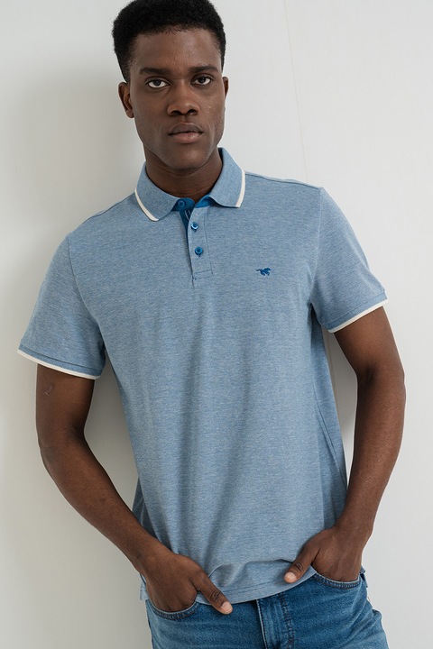 Mustang, Памучна тениска Palco с яка, Син меланж, 3XL