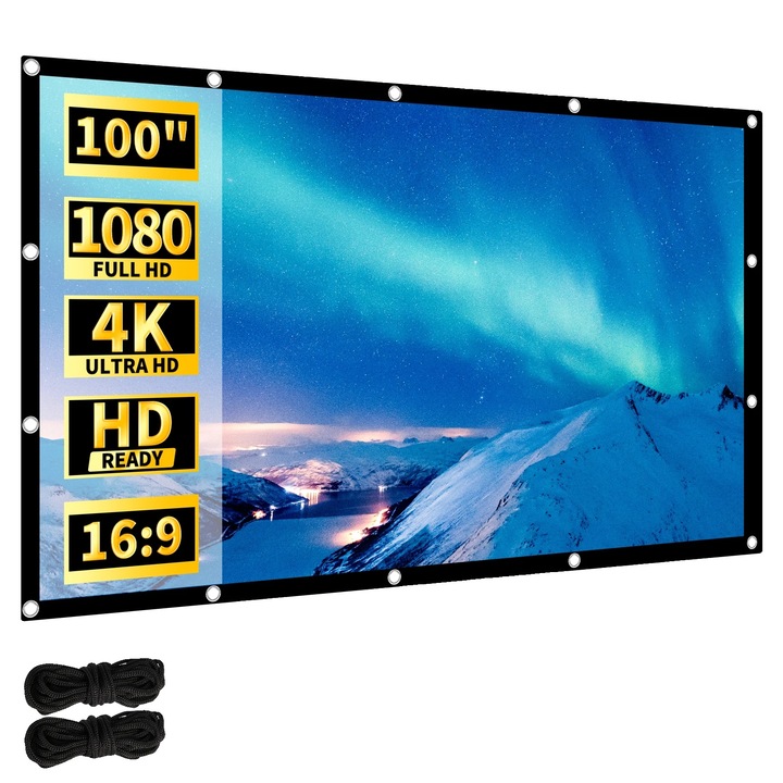 Vetítővászon, 100 hüvelyk, HD kép, gyűrődésmentes kialakítás