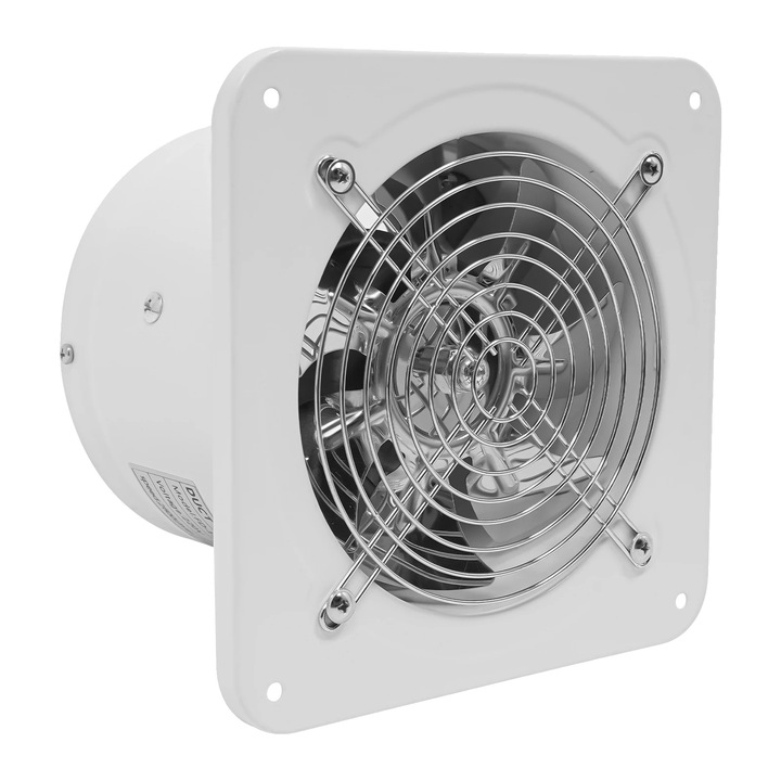 Fali elszívó ventilátor, 40W kefés motor, 220 V, 220 m³/h légszállítás, fém ház, modern design, fehér, 19x19x13.5 cm