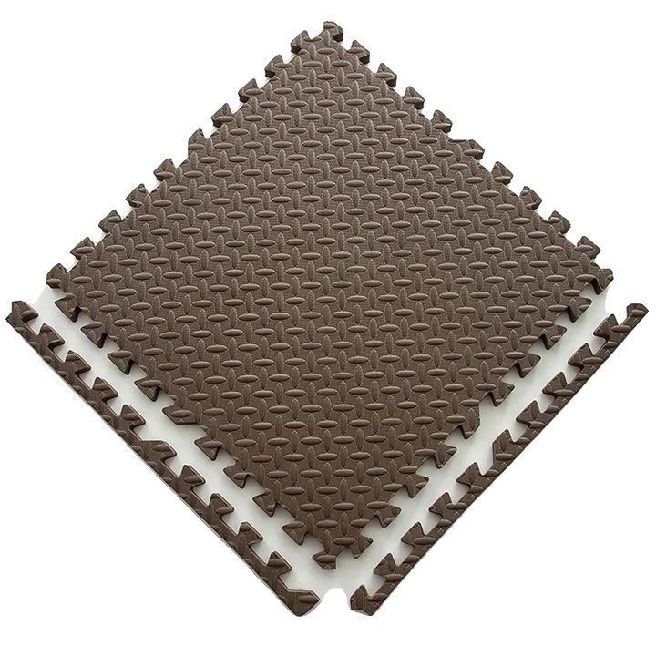 Covor copii, tip Puzzle, 8 piese, design carouri, culoare cafea