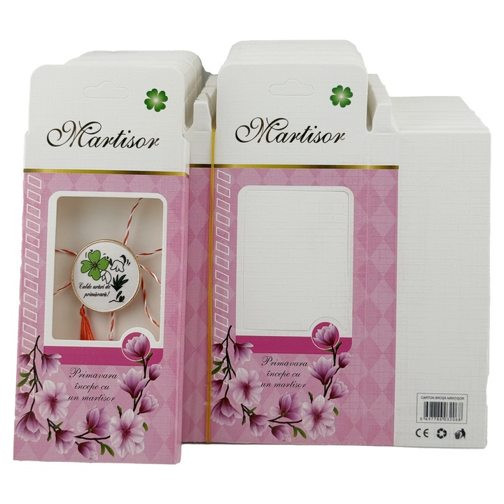 Set 200 ambalaje carton pentru mărțișoare, model floral, roz deschis