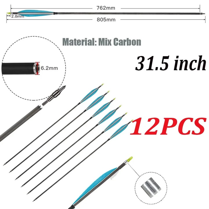 Sageti din carbon, design usor, set de 12 bucati, albastre, 805mm