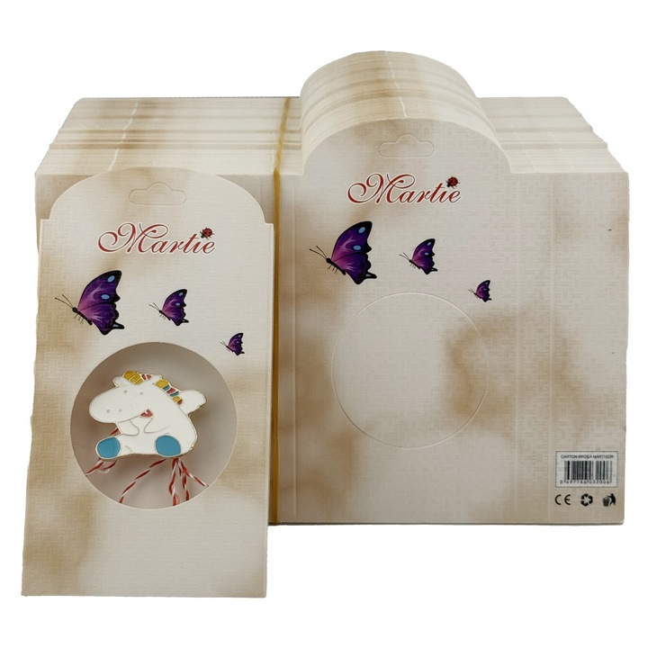 Set 200 Bucăți Ambalaje de Carton pentru Mărțișoare, Fluturi Mov, Alb/Crem