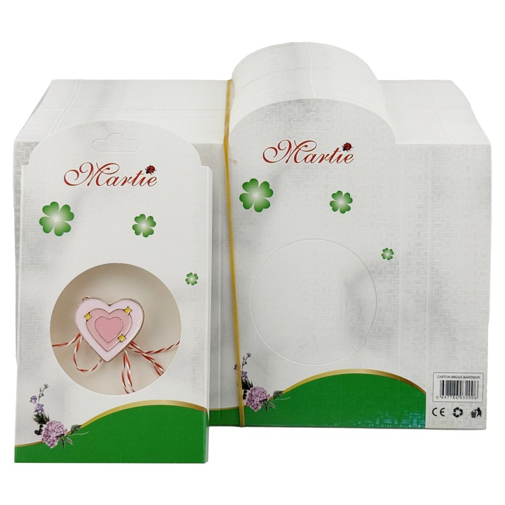 Set ambalaje de carton pentru mărțișoare, 200 bucăți, model trifoi, alb/verde