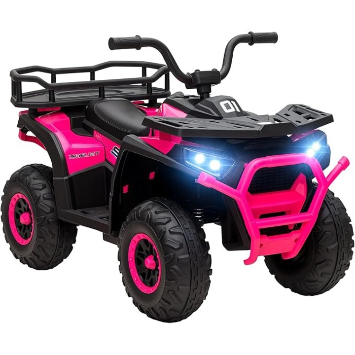 Atv electric pentru copii Nichiduta Desert XRobust Speed Rose Red cu 2 motoare, telecomanda, acumulator 12V 4.5Ah, roti rezistente, suport picioare, manere ergonomice, efecte sonore, faruri cu lumini LED, pornire la buton