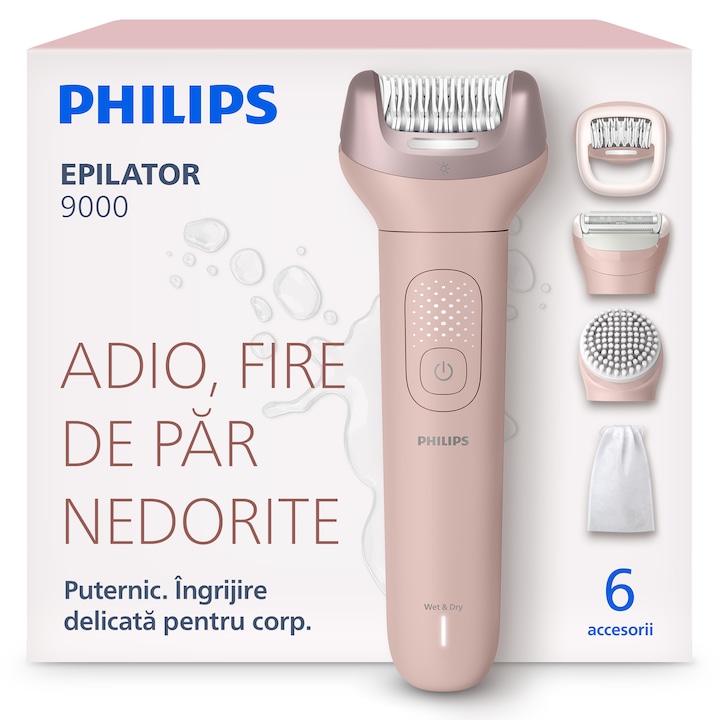 Philips BRE718/00 S9000 epilátor ProGuide 360°-kal a precíz epilálásért, Kerámia csipesz, Testradírozó kefe, Borotvafej, Trimmelőfésű + egyéb tartozékok, LED fény, 60 perces akkumulátor-üzemidő