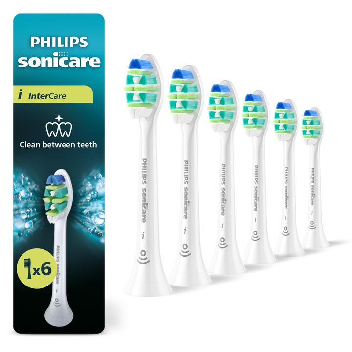 Резерви Philips Sonicare InterCare HX9006/87, Комплект от 6 резерви, Бял, За дълбоко интердентално почистване