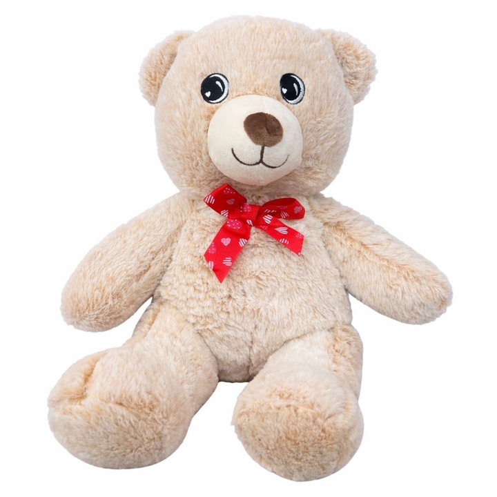 Urs plus cu fundiță roșie, 45 cm, jucărie de pluș pentru copii