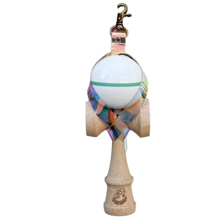Husă pentru Kendama, Alb Multicolor, 12x6cm, cu Breloc și Cataramă
