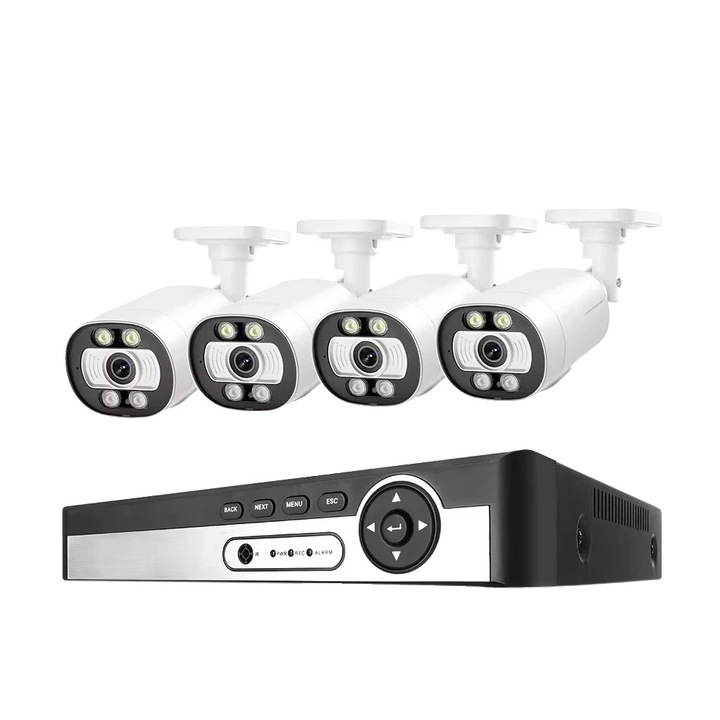 Kit Supraveghere 8 Canale, 4 Camere, Detectie AI, 5MP, 20m cablu
