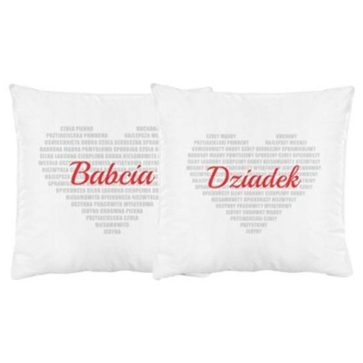 Perne decorative set 2 bucati, 40x40 cm, microfibra alba, imprimeu inima, antialergice