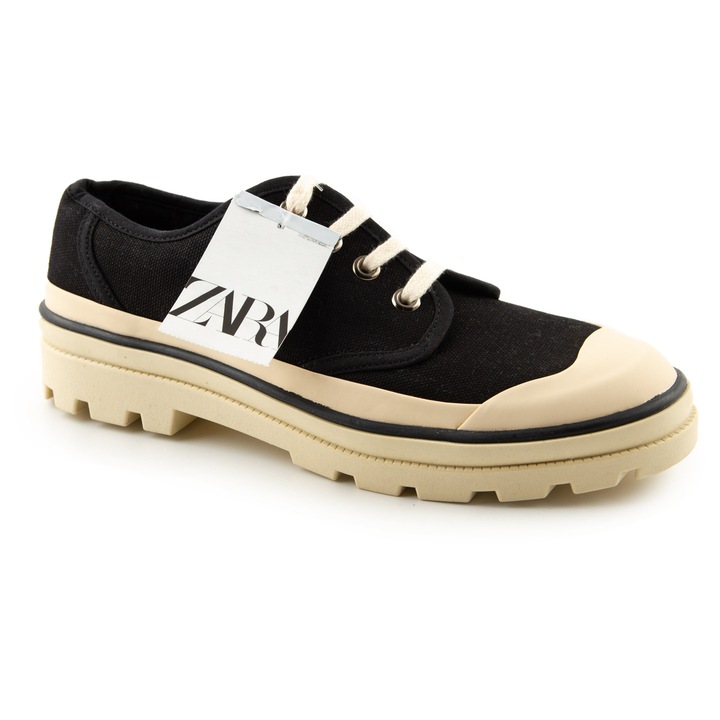 Zara férfi chunky tornacipő, fekete, textil és természetes bőr, 45 EU