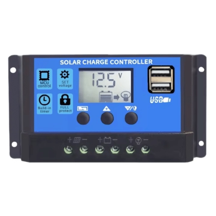 Controler Incarcare Solar PWM 30A 12V/24V – Protectie Baterie, Display LCD, Reglaj Automat