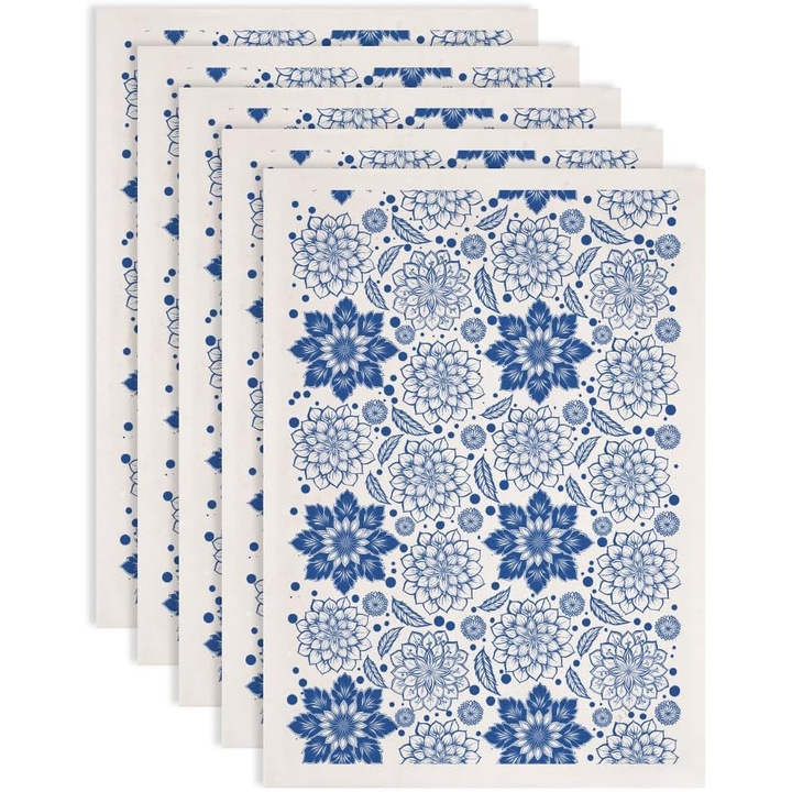 Set 5 folii transfer SUPERDANT flori osmanthus albastre, 37x52cm
