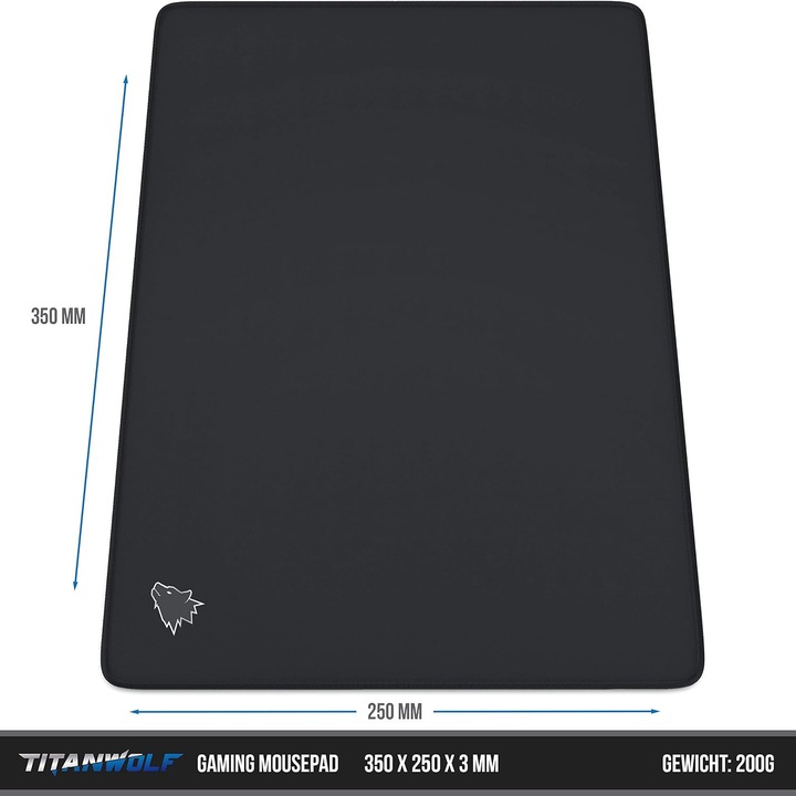 Titanwolf Gaming Mousepad, Suprafata Textila Fina, Baza Cauciucata, 35x25cm