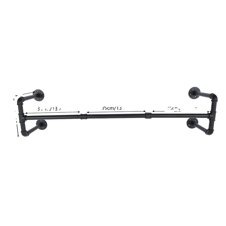 Fali ruhatartó, vintage stílusú, fekete, 40 kg teherbírás