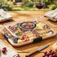 Platou pentru Branzeturi si Aperitive Elindor® din Bambus cu Capac Transparent, Tava Compartimentata pentru Branzeturi, Mezeluri si Gustari, 6 Sectiuni, Platou de Bucatarie, 37 × 29 × 7 cm, Bej