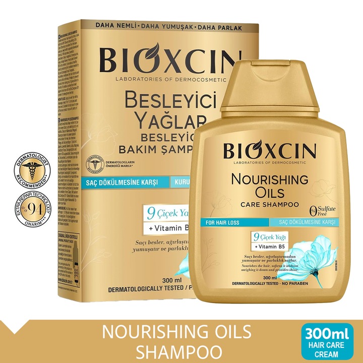Шампоан Bioxcin Подхранващи масла 300 мл за суха и увредена коса, без сулфати, хипоалергенен