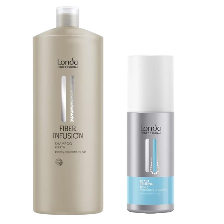 Set Sampon Londa Professional Care Fiber Infusion 1000 ml si Tonic Stimulating Sensation 150 ml, pentru par normal