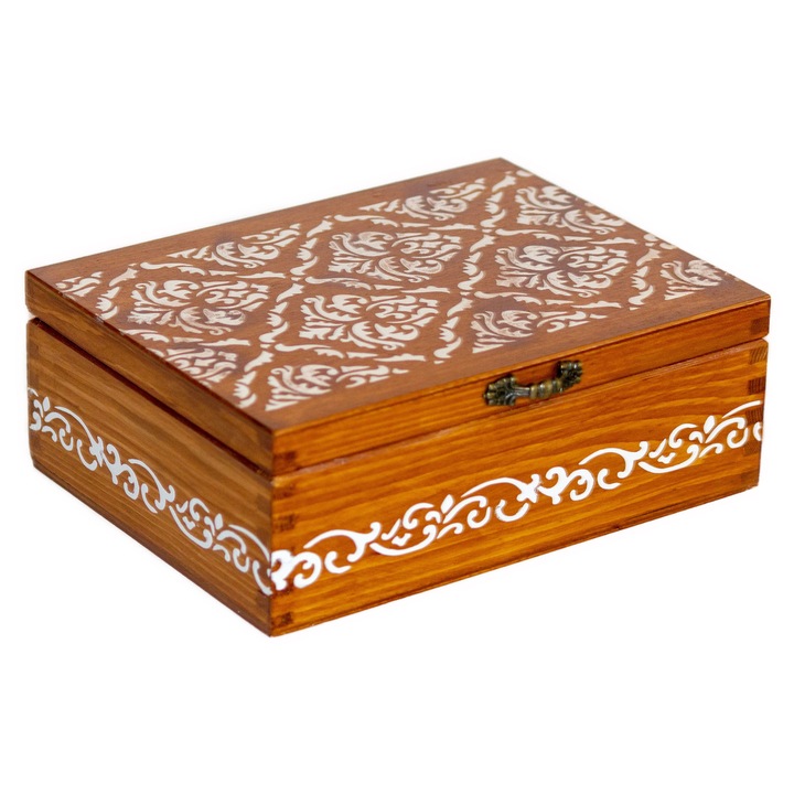 Cutie pentru pliculete de ceai din lemn, handmade, 6 compartimente, 21, 5x16x7, 5 cm