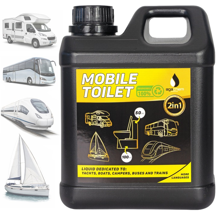 Lichid Concentrat Toaleta Portabila Agachem 2L, utilizare rezervor inferior si superior, eficient de la -20C la +40C, necocolorat