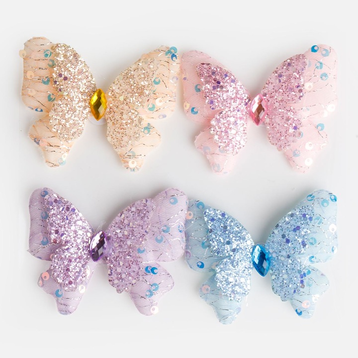 Fluturi Autocolanti cu Stras & Glitter 6x5cm - 4buc