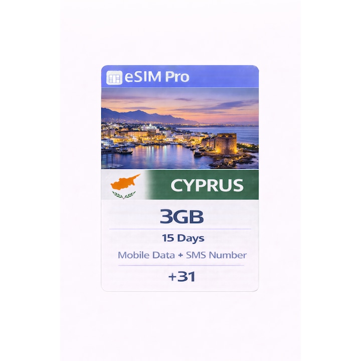 NextSIM eSIM Pro Cipru, 3 GB Date Mobile + Numar SMS (+31), 15 Zile, Epic / Cyta / Primetel 3G/4G/5G, Activare Instanta