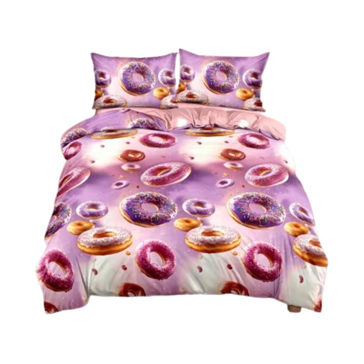 4 részes gumis lepedő szett, 2 személyes 180x200 cm, fánk mintás