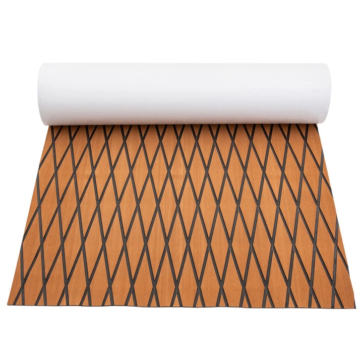 Covoras pentru punte barca din spuma EVA, model diamant, antiderapant, imitatie tec, grosime 6 mm, 239×89 cm, multicolor