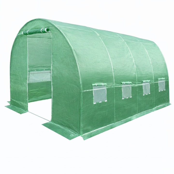 Sera solar tip tunel pentru gradina 6x3x2 m – Folie PE 140g/mp UV4, 8 ferestre, cadru metalic galvanizat