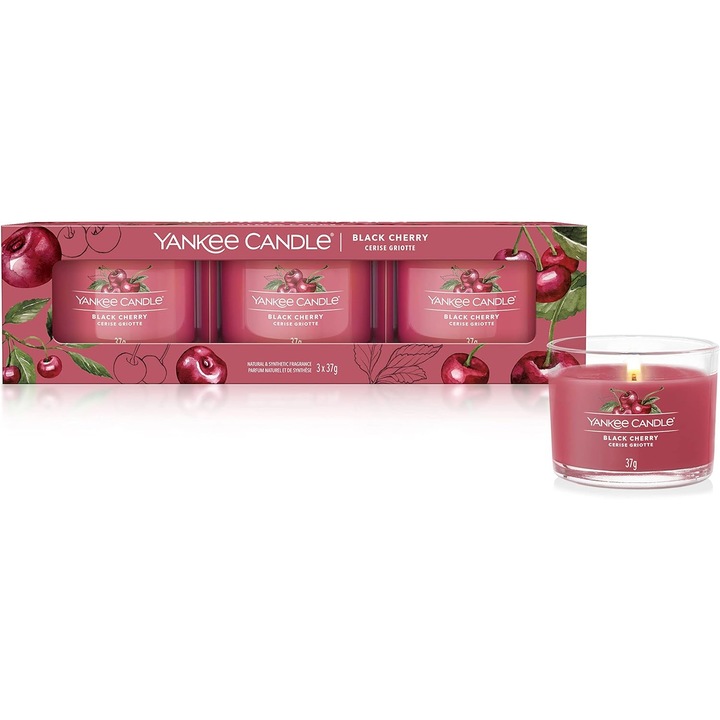 Set 3 Lumanari Parfumate Yankee Candle Cirese Negre, Ceara Soia