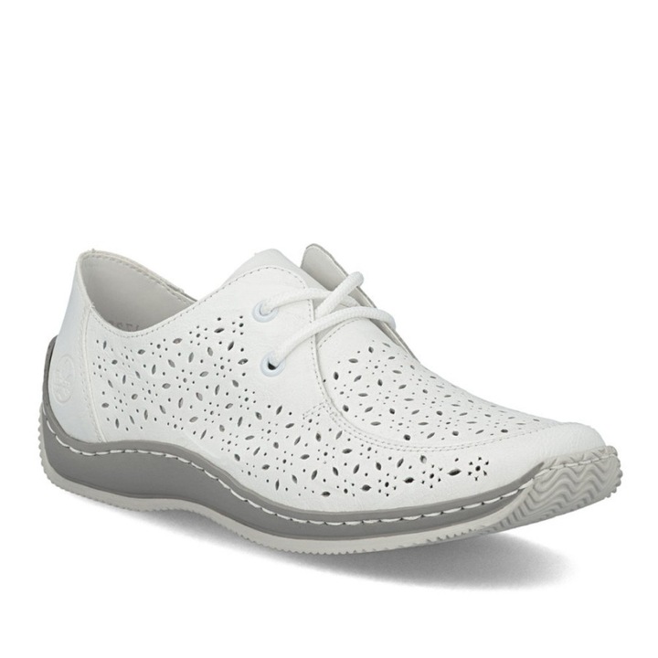 Rieker Rieker pantofi dama albi cu siret, perforati, din piele L1722-80