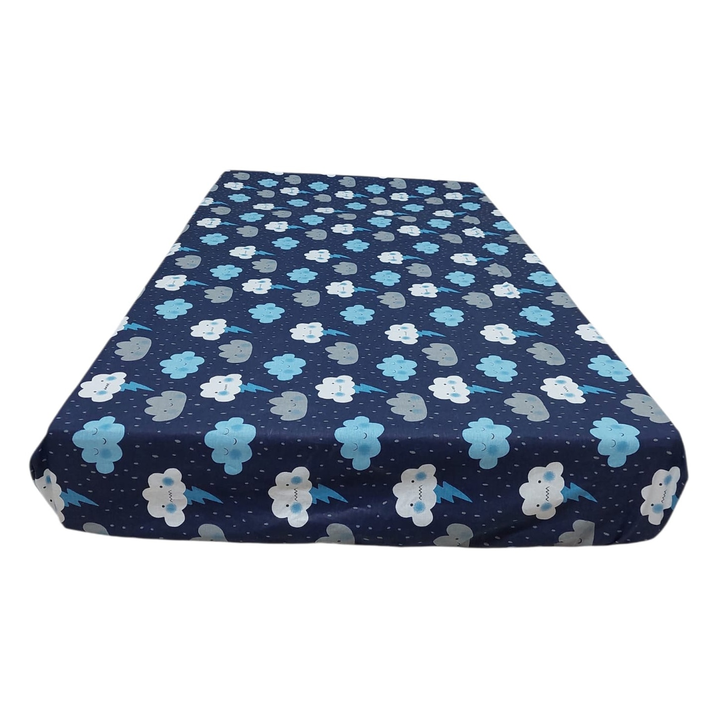 Cearșafuri de pătuț cu elastic - Cearsaf de pat cu elastic, 60x120x15 cm, Norisori albastru inchis, 100% bumbac tip ranforce, Albatex Home