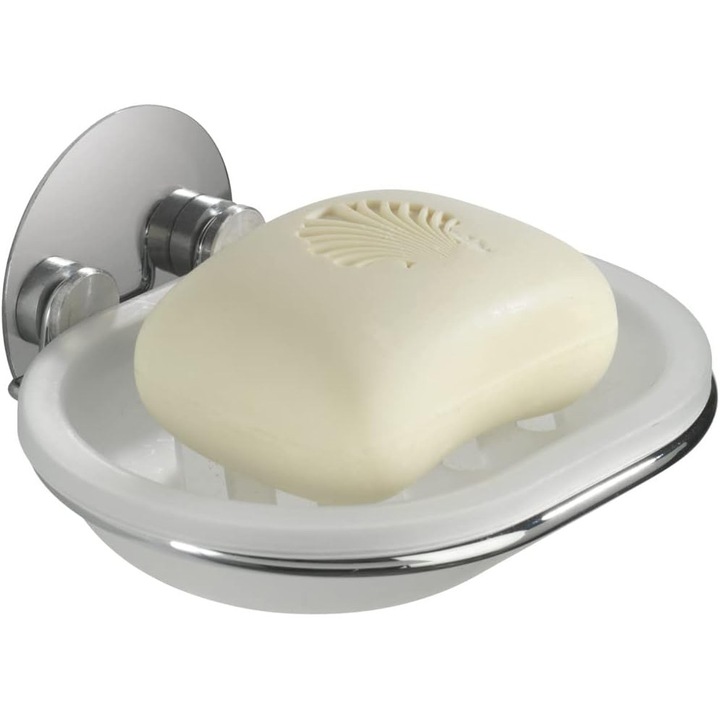Suport Savon Wenko Turbo-Loc, Plastic Alb Satinat, Cromat
