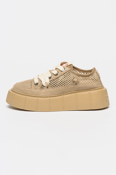 INUIKII, Pantofi sport flatform din piele cu insertii de plasa, Bej