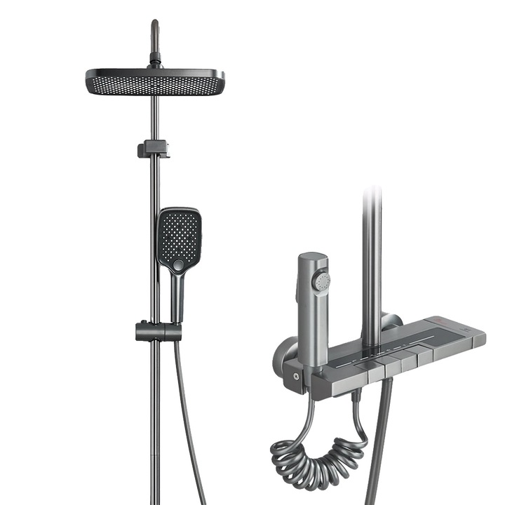 Set de dus cu iluminare LED, control cu un singur maner, gri cenusiu, 304 otel inoxidabil