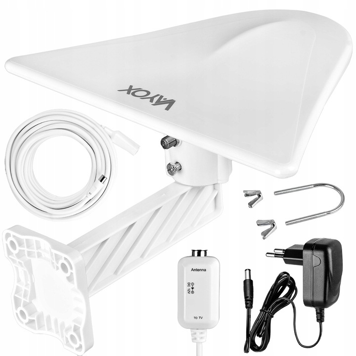 Насочена телевизионна антена Vayox, DigiActiv VA0022 Pro, за наземна телевизия DVB-T/DVB-T2, външна, VHF, UHF, FULL HD, 4K, LTE 4G 5G филтър, 8м кабел, 12V, бяла