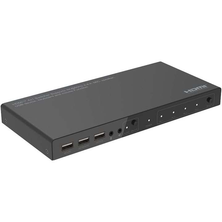 KVM HDMI 2.0 4K@60Hz kapcsoló billentyűzethez, egérhez, hangszóróhoz