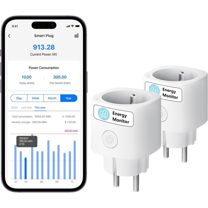 Priza Inteligenta Meross WiFi Tip E cu Monitorizare Consum Energie