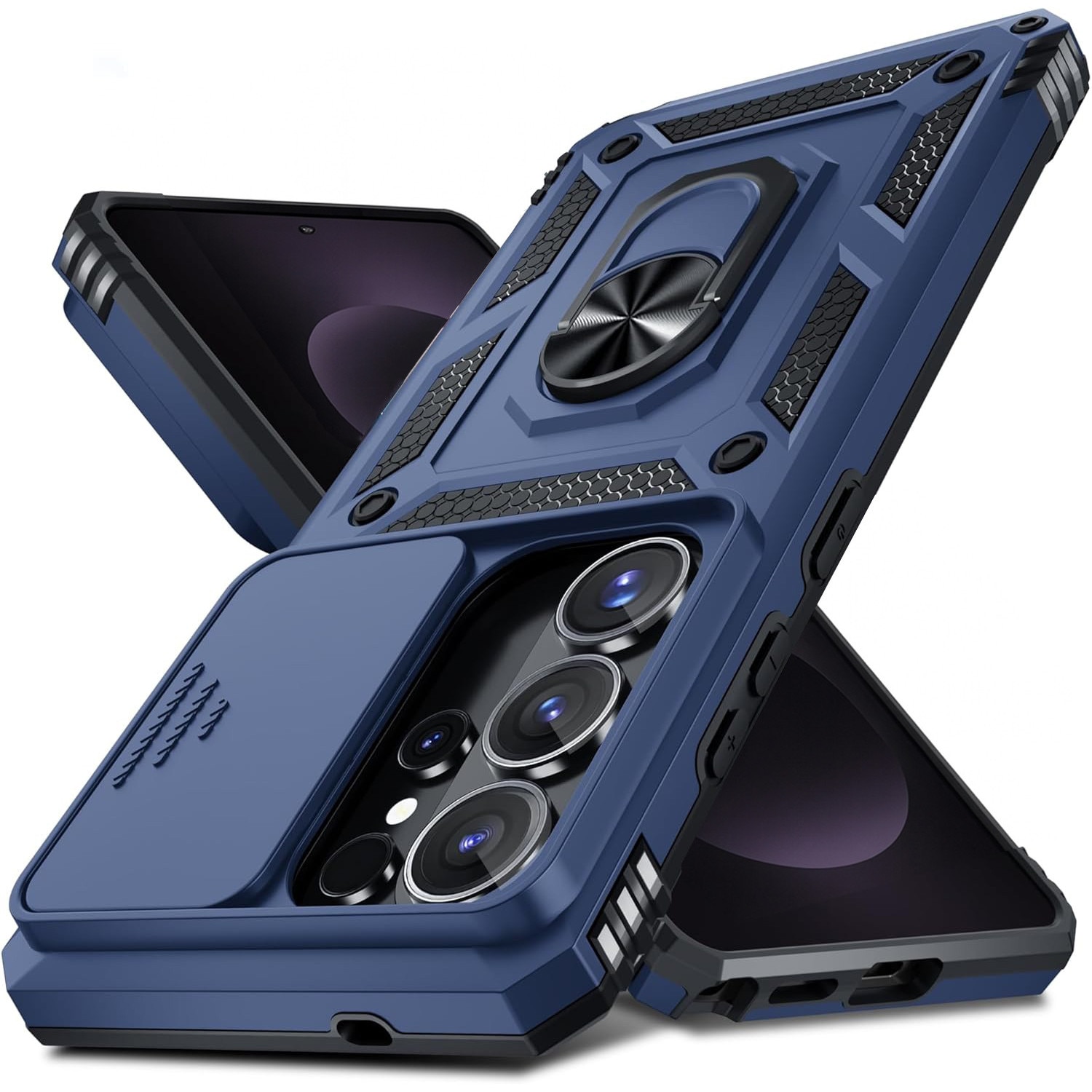 Husa pentru Samsung Galaxy S26 Ultra cu inel rotativ 360 Daden, Camshield series, Hybrid Antisoc, Slider pentru protectia camerei, Albastru