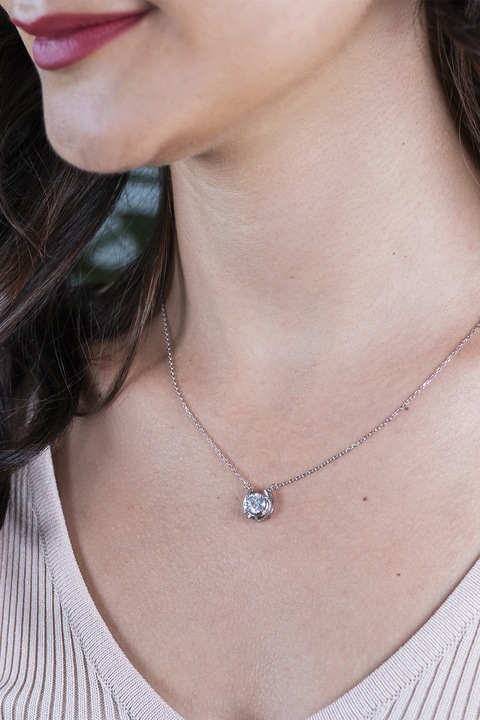 Steliani, Colier din argint veritabil cu pandantiv cu moissanit, Argintiu, Transparent