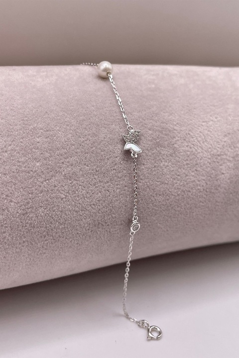 Steliani, Bratara din argint veritabil cu perle de cultura si zirconia, Alb murdar, Argintiu