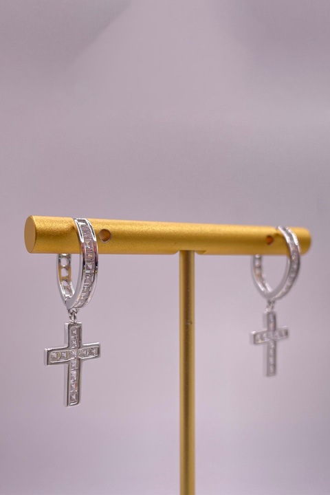 Steliani, Cercei din argint veritabil cu cruce, Argintiu, Transparent