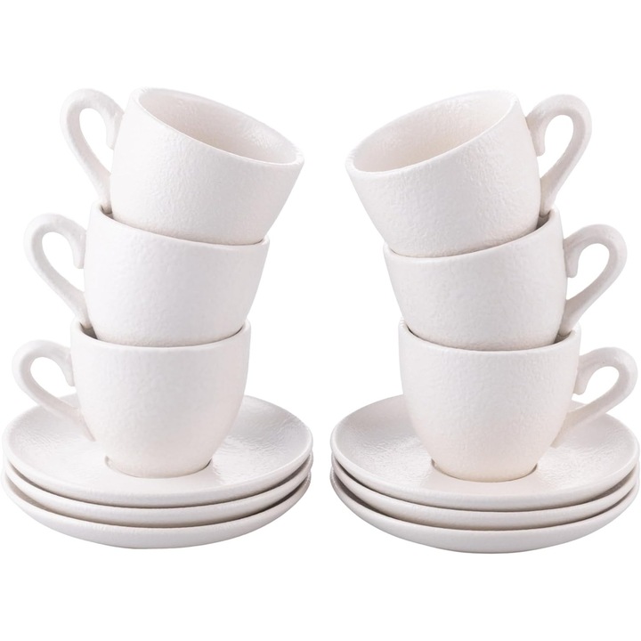 Set 6 Cani Cafea 90ml cu Farfurioare Horeca Alb Stoneware