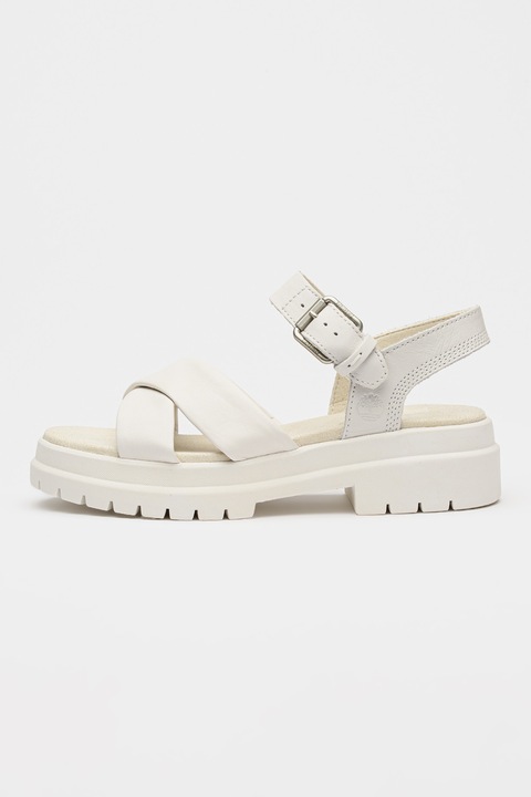 Timberland, Полускосени кожени сандали с тока, Бял