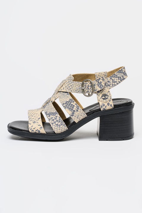 Timberland, Sandale fisherman din piele cu model animal print, Alb fildes/Albastru inchis