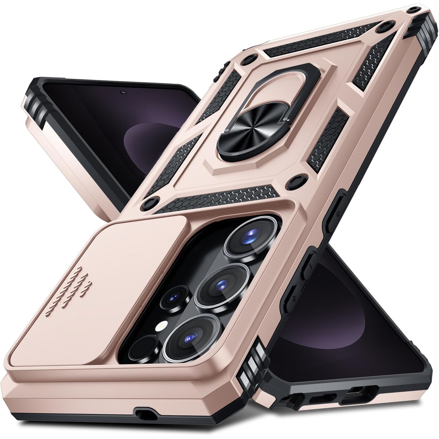 Husa pentru Samsung Galaxy S26 Ultra cu inel rotativ 360 Daden, Camshield series, Hybrid Antisoc, Slider pentru protectia camerei, Auriu rose