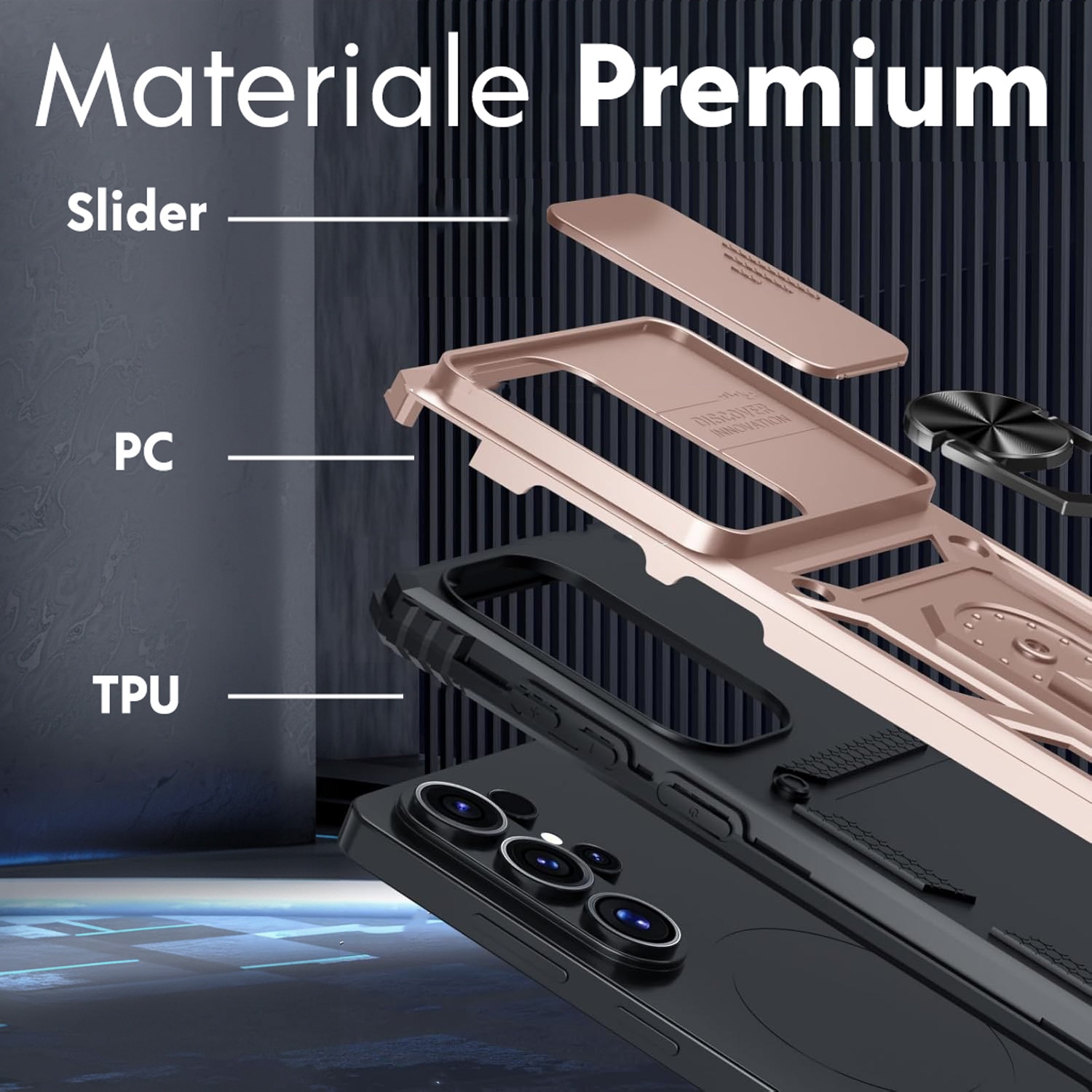 Husa pentru Samsung Galaxy S26 Ultra cu inel rotativ 360 Daden, Camshield series, Hybrid Antisoc, Slider pentru protectia camerei, Auriu rose