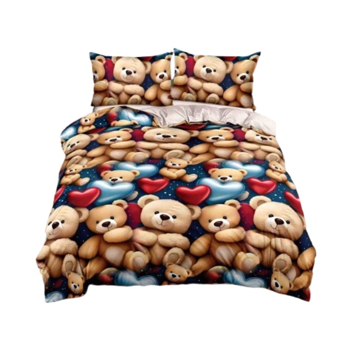 4 részes ágynemű, gumis, 2 személyes 180x200 cm, családi medve mintával