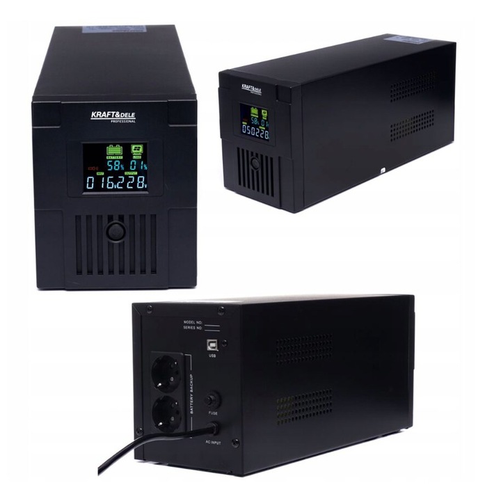 Аварийно захранване UPS Kraft KD1930, 2000VA, 1200W, LCD дисплей, 370x137x165мм